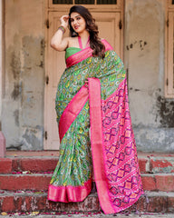 Pure Silk Digital Printed Saree with Brocade Blouse Colorful Saree