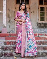 Pure Silk Digital Printed Saree with Brocade Blouse and Enchanting Tassels Colorful Saree