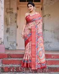 Pure Silk Digital Printed Saree with Brocade Blouse Colorful Saree