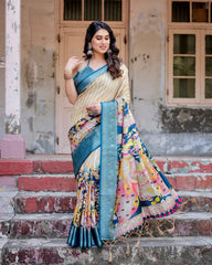 Pure Silk Digital Printed Saree with Brocade Blouse Colorful Saree