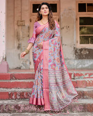 Pure Silk Digital Printed Saree with Brocade Blouse Colorful Saree