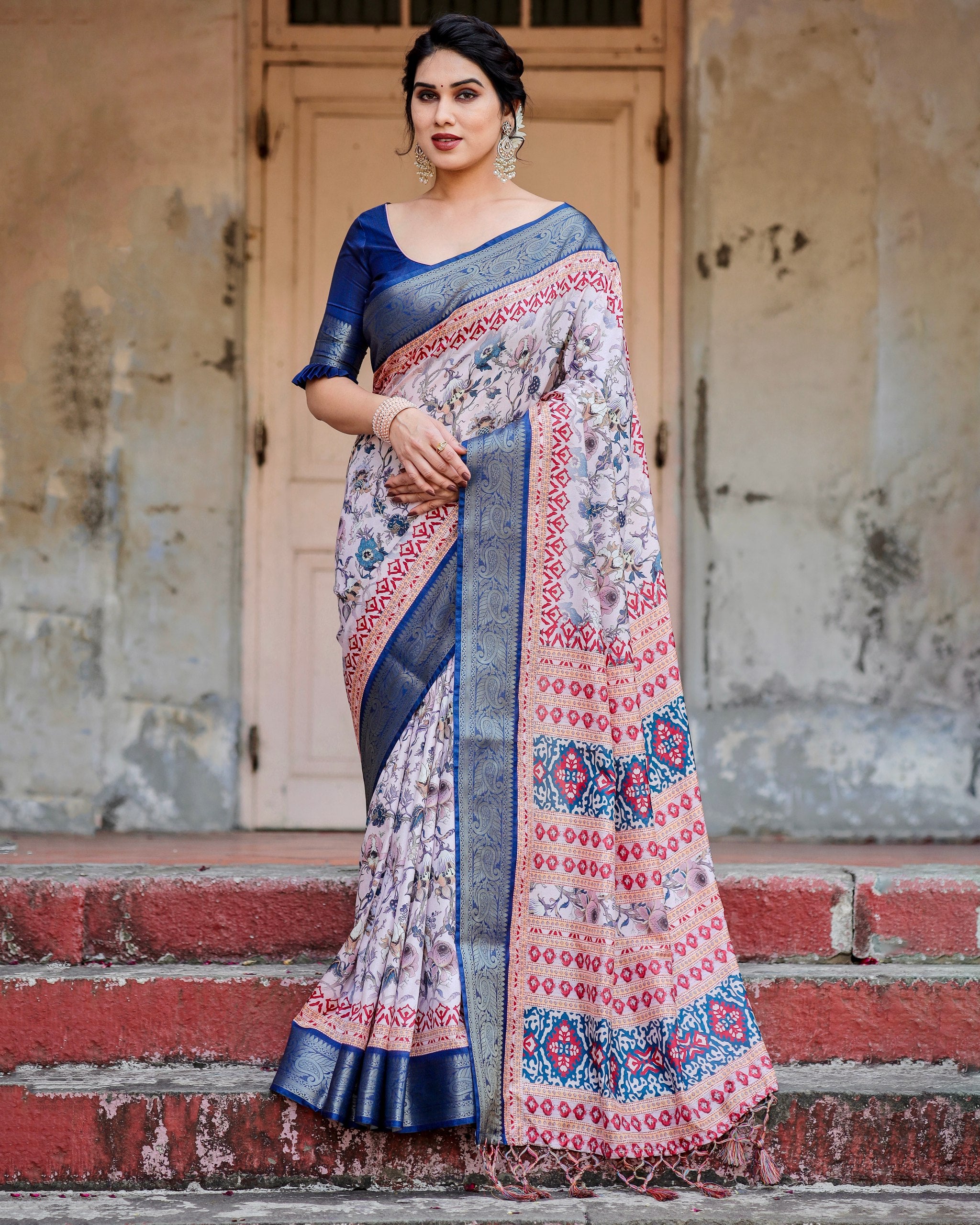 Pure Silk Digital Printed Saree with Brocade Blouse Colorful Saree