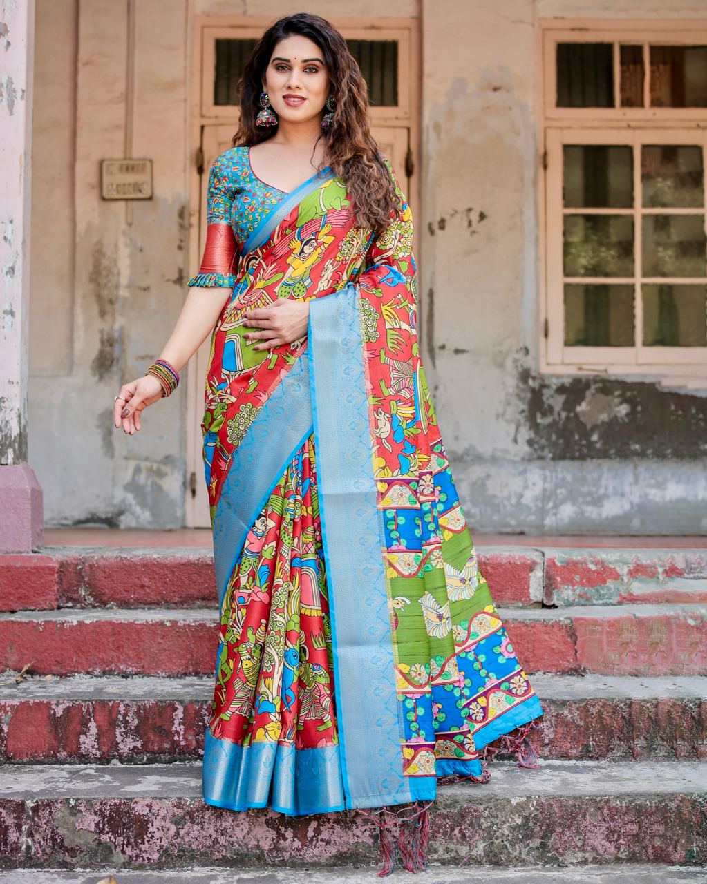 Pure Silk Digital Printed Saree with Brocade Blouse Colorful Saree