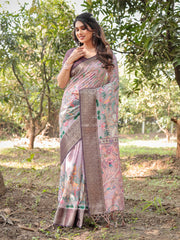 Pure Silk Digital Printed Saree with Brocade Blouse Colorful Saree