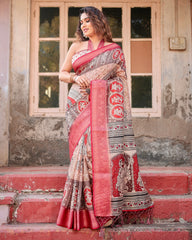 Pure Silk Digital Printed Saree with Brocade Blouse Colorful Saree