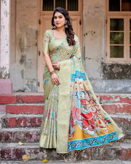 Pure Silk Digital Printed Saree with Brocade Blouse Colorful Saree