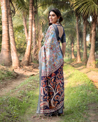 Pure Silk Digital Printed Saree with Brocade Blouse Colorful Saree