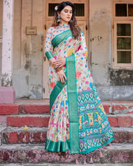 Pure Silk Digital Printed Saree with Brocade Blouse Colorful Saree