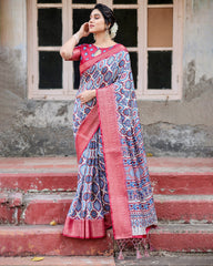 Pure Silk Digital Printed Saree with Brocade Blouse Colorful Saree