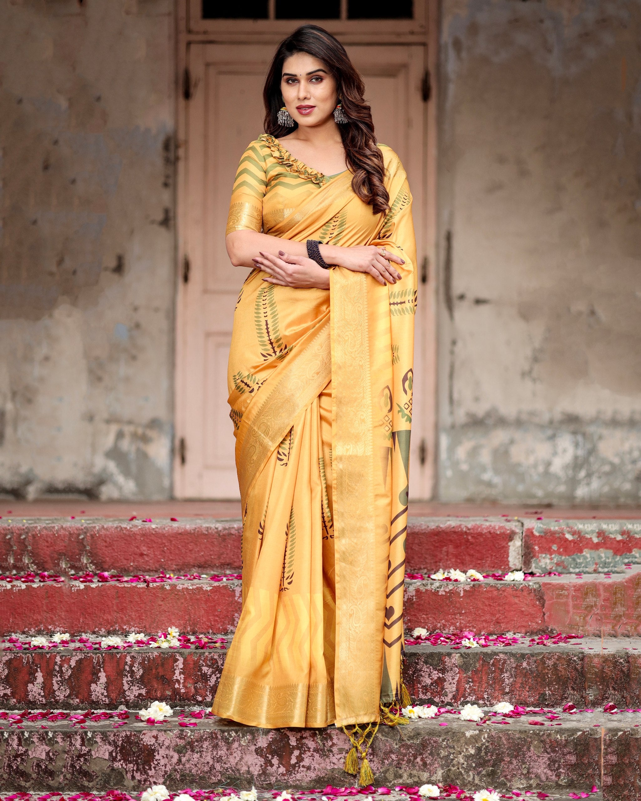 Pure Silk Digital Printed Saree with Brocade Blouse Colorful Saree