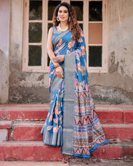 Pure Silk Digital Printed Saree with Brocade Blouse Colorful Saree