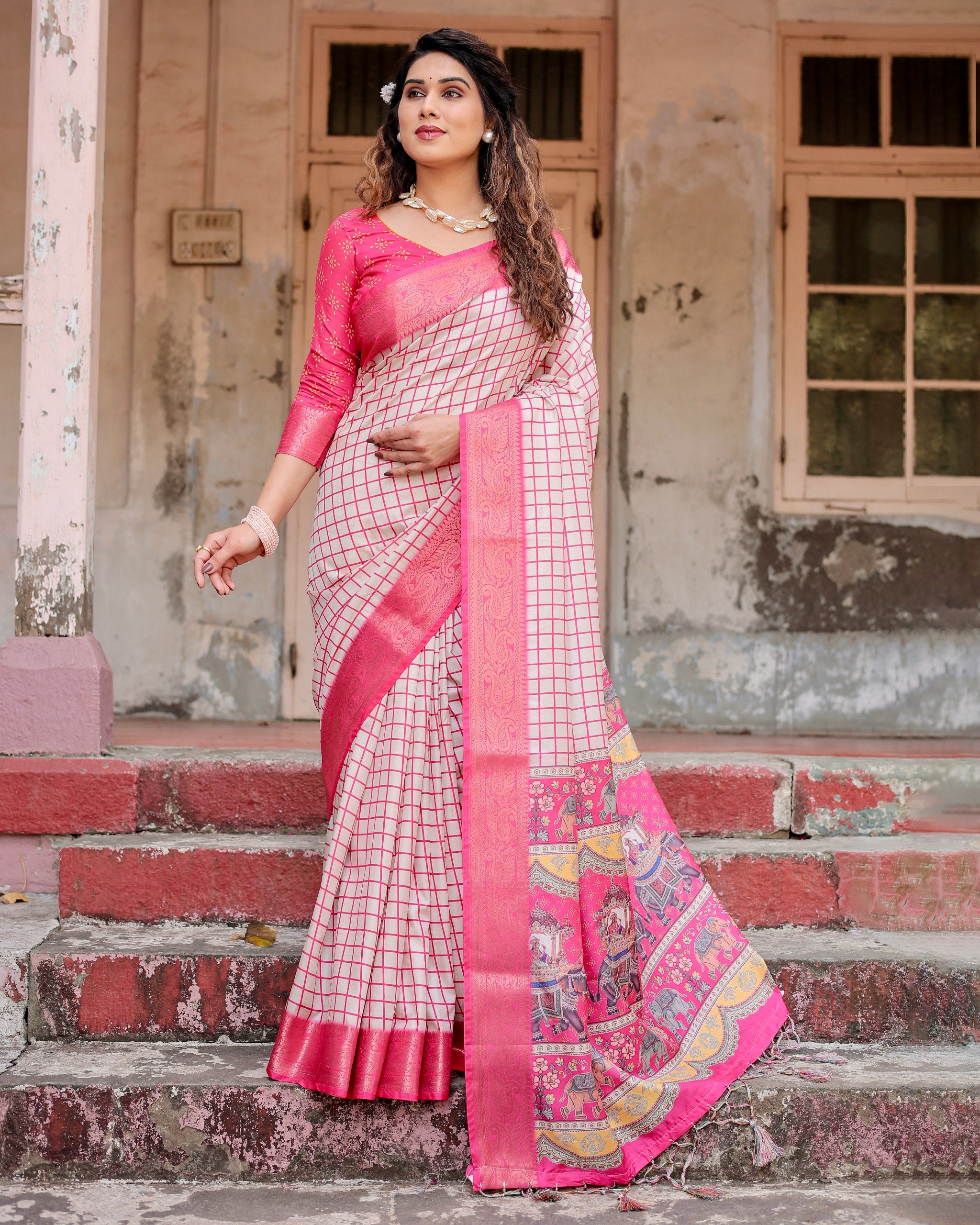 Pure Silk Digital Printed Saree with Brocade Blouse Colorful Saree