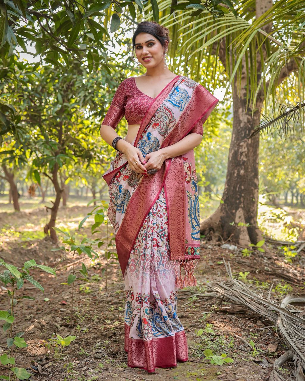 Pure Silk Digital Printed Saree with Brocade Blouse Colorful Saree