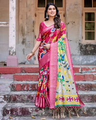 Pure Silk Digital Printed Saree with Brocade Blouse Colorful Saree