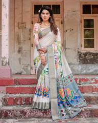 Pure Silk Digital Printed Saree with Brocade Blouse Colorful Saree