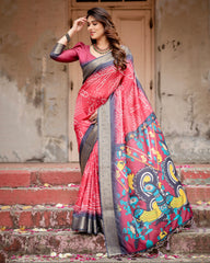 Pure Silk Digital Printed Saree with Brocade Blouse Colorful Saree