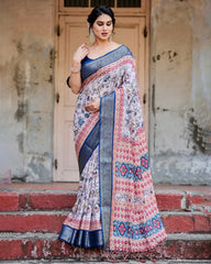 Pure Silk Digital Printed Saree with Brocade Blouse Colorful Saree