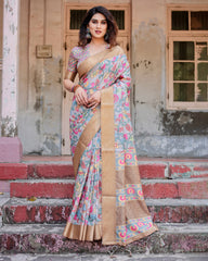 Pure Silk Digital Printed Saree with Brocade Blouse Colorful Saree