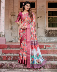 Pure Silk Digital Printed Saree with Brocade Blouse Colorful Saree