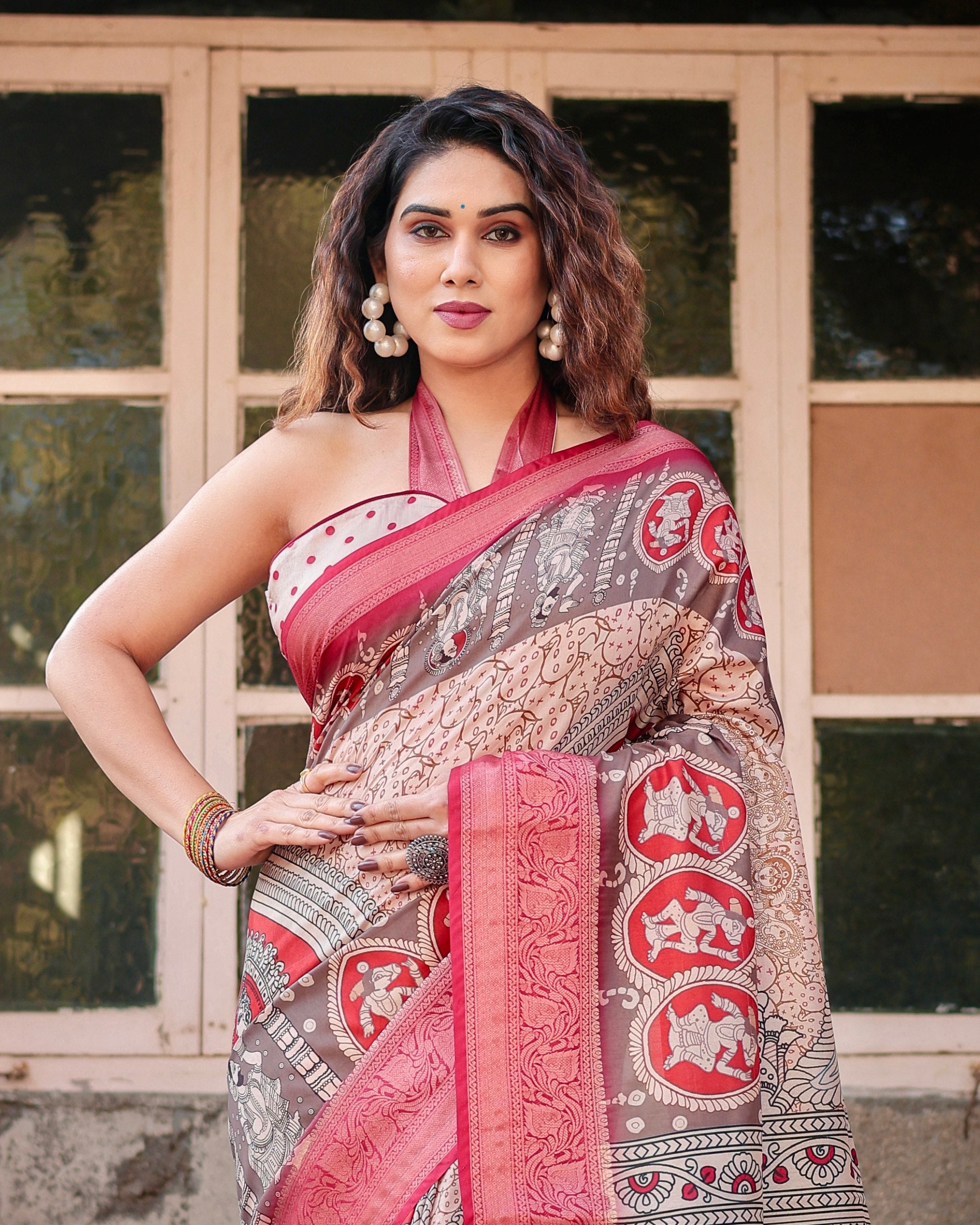 Pure Silk Digital Printed Saree with Brocade Blouse Colorful Saree