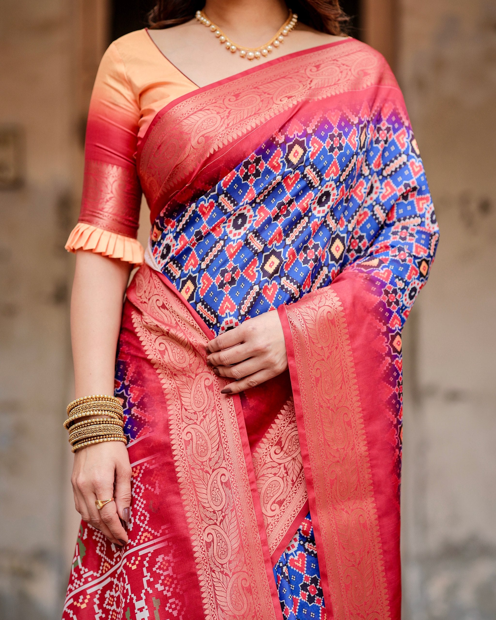 Pure Silk Digital Printed Saree with Brocade Blouse Colorful Saree