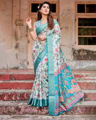 Pure Silk Digital Printed Saree with Brocade Blouse Colorful Saree