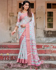 Pure Silk Digital Printed Saree with Brocade Blouse Colorful Saree