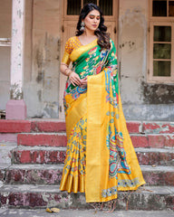 Pure Silk Digital Printed Saree with Brocade Blouse Colorful Saree