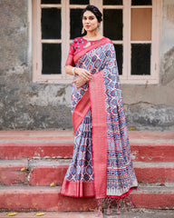 Pure Silk Digital Printed Saree with Brocade Blouse Colorful Saree