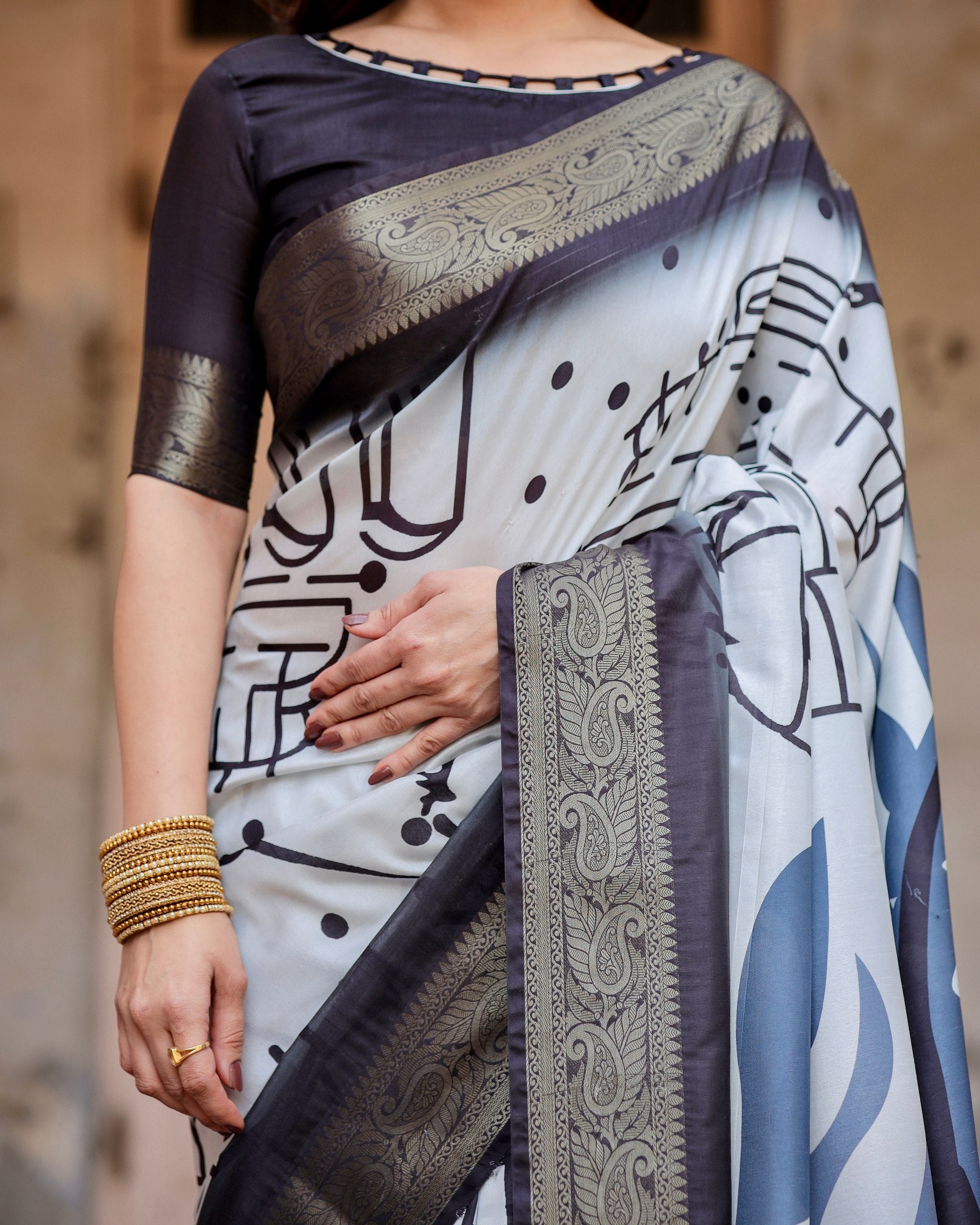 Pure Silk Digital Printed Saree with Brocade Blouse Colorful Saree