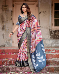 Pure Silk Digital Printed Saree with Brocade Blouse Colorful Saree