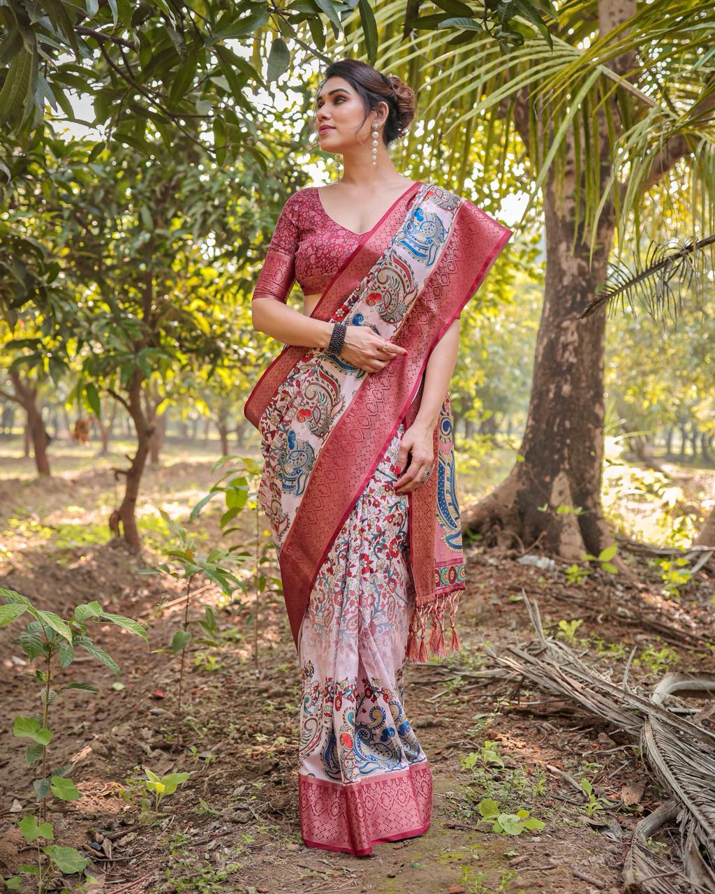 Pure Silk Digital Printed Saree with Brocade Blouse Colorful Saree