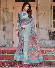 Pure Silk Digital Printed Saree with Brocade Blouse Colorful Saree