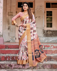 Pure Silk Digital Printed Saree with Brocade Blouse Colorful Saree