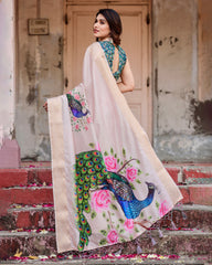 Pure Silk Digital Printed Saree with Brocade Blouse Colorful Saree