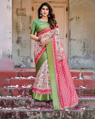 Pure Silk Digital Printed Saree with Brocade Blouse Colorful Saree