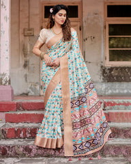 Pure Silk Digital Printed Saree with Brocade Blouse Colorful Saree