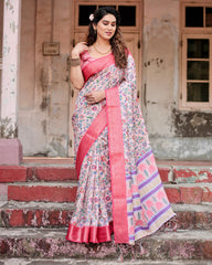 Pure Silk Digital Printed Saree with Brocade Blouse Colorful Saree