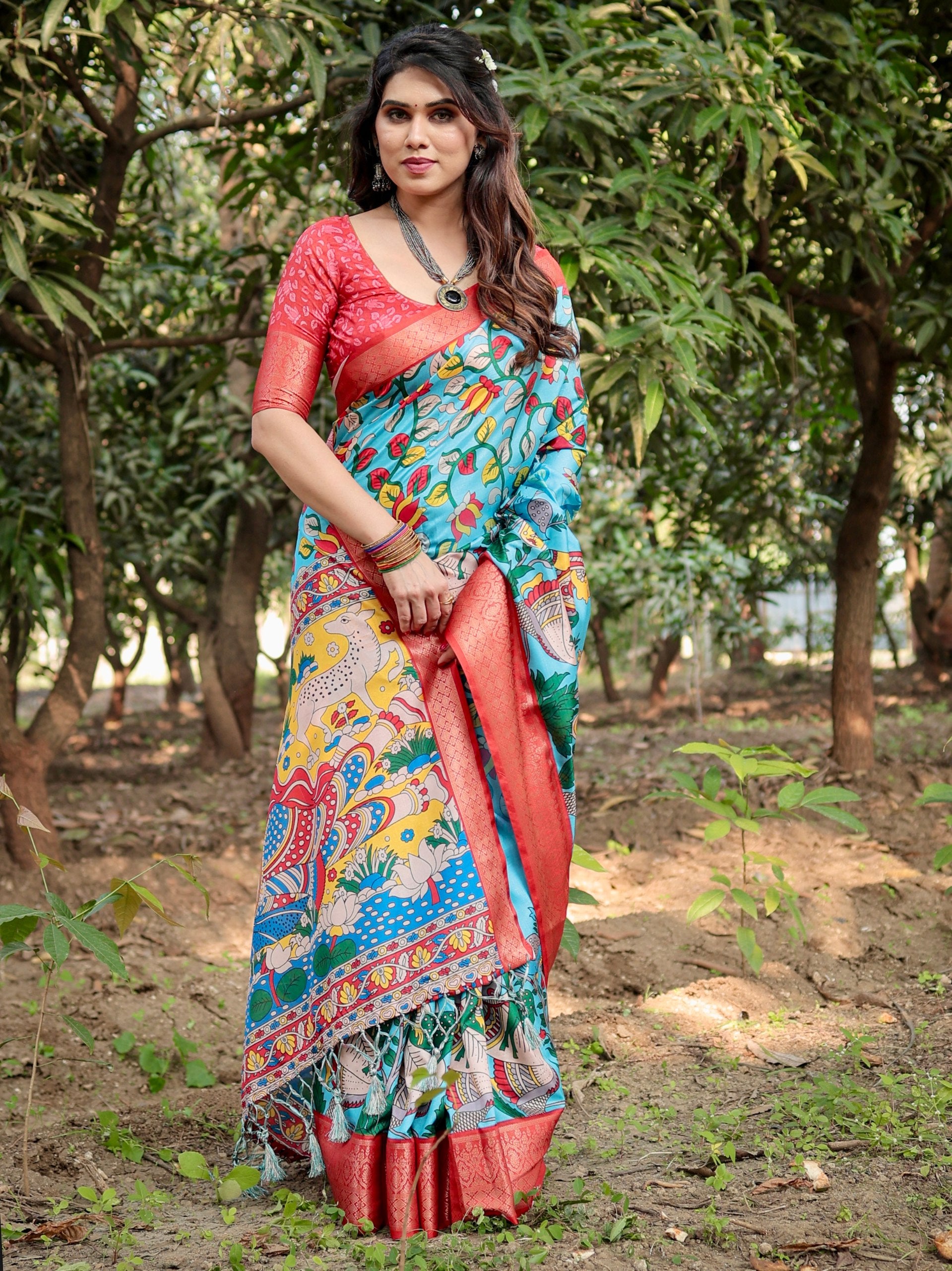 Pure Silk Digital Printed Saree with Brocade Blouse Colorful Saree