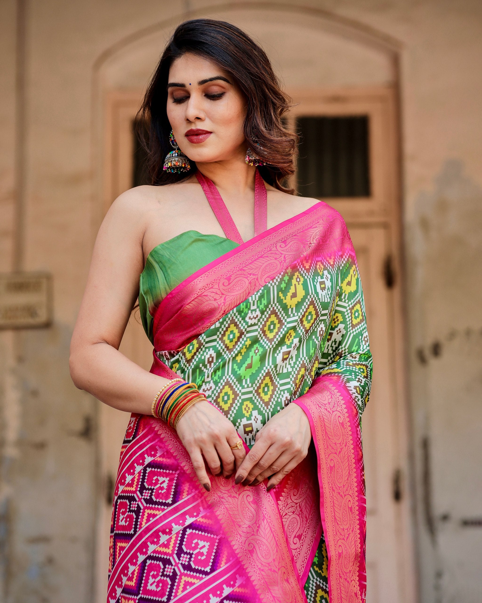 Pure Silk Digital Printed Saree with Brocade Blouse Colorful Saree