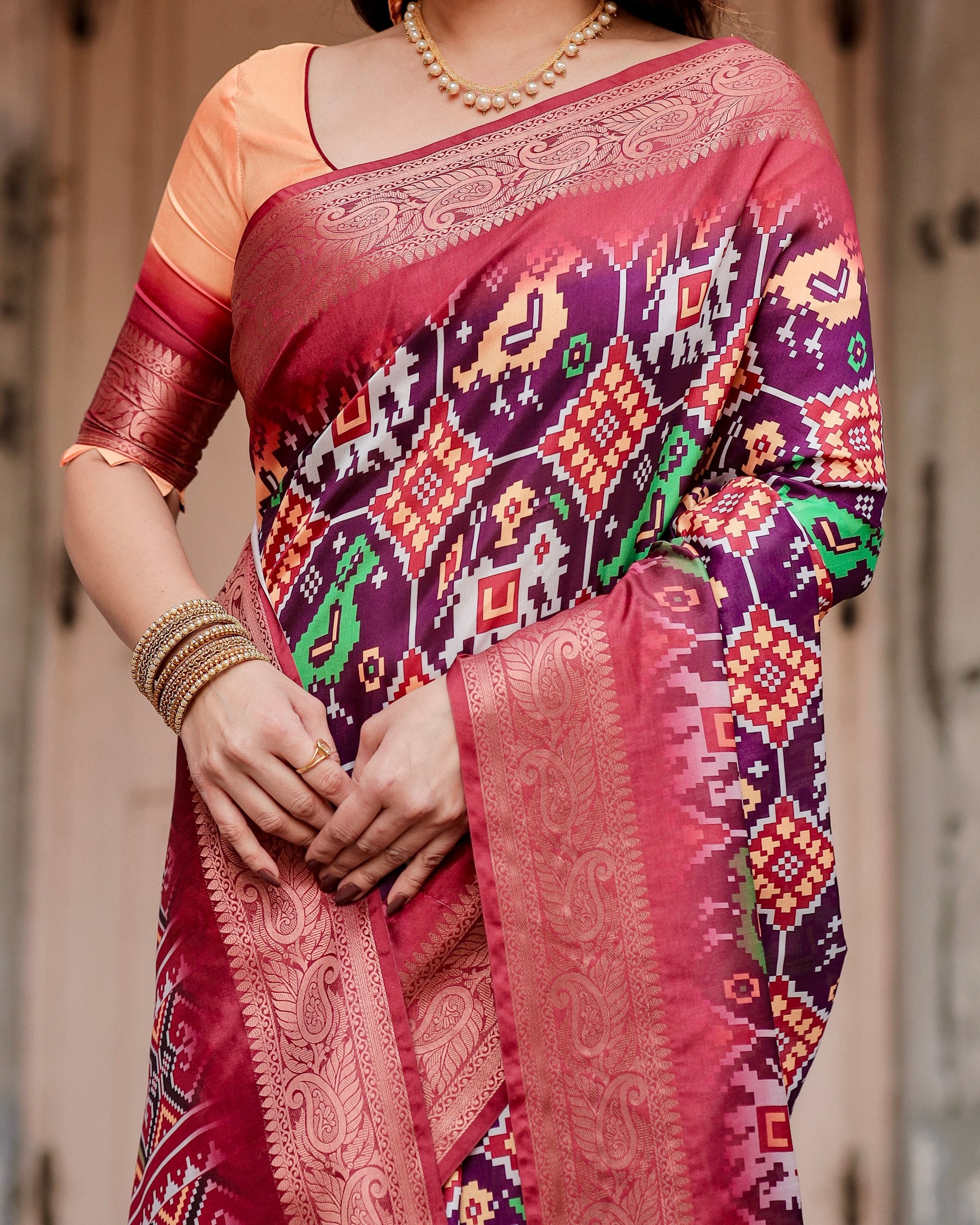 Pure Silk Digital Printed Saree with Brocade Blouse Colorful Saree