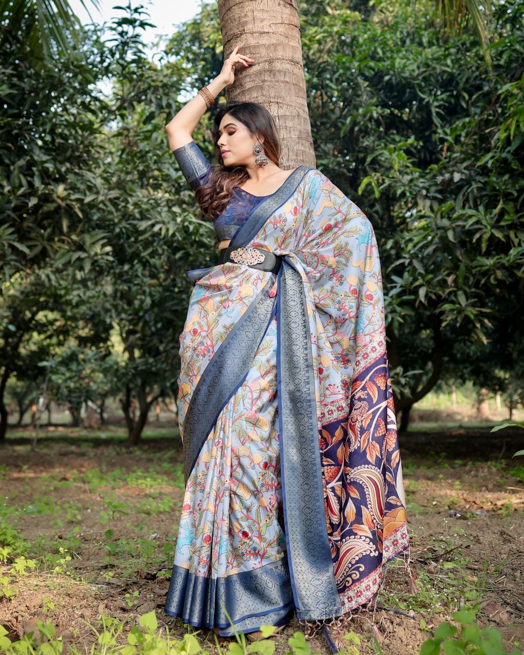 Pure Silk Digital Printed Saree with Brocade Blouse Colorful Saree