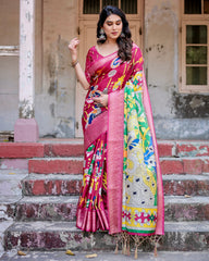 Pure Silk Digital Printed Saree with Brocade Blouse Colorful Saree