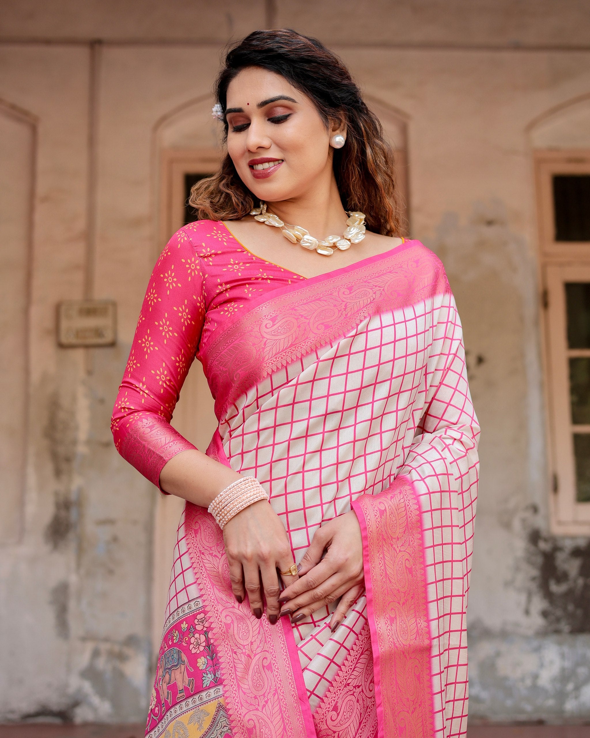 Pure Silk Digital Printed Saree with Brocade Blouse Colorful Saree