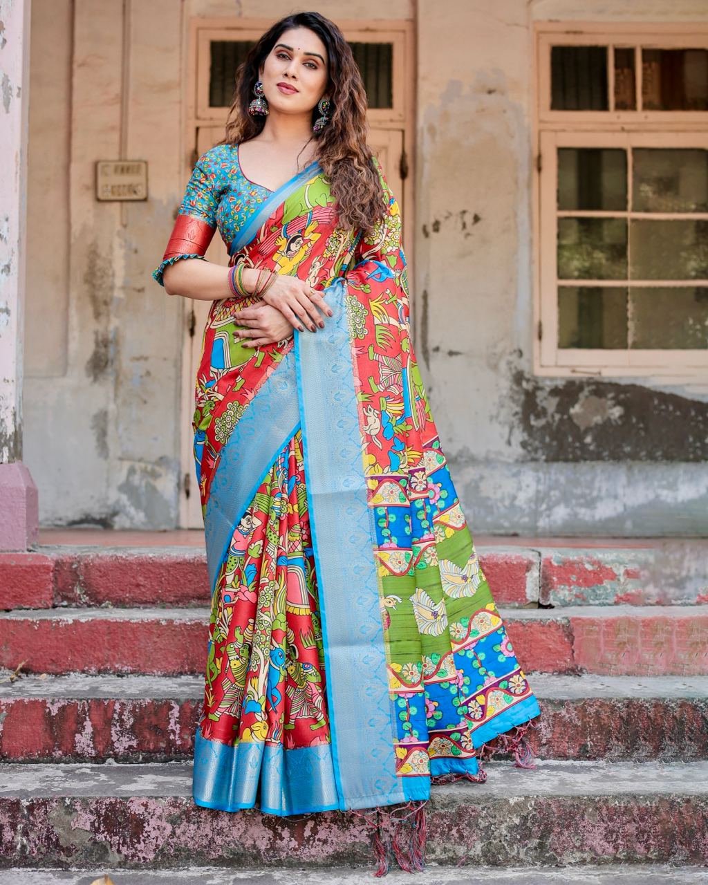 Pure Silk Digital Printed Saree with Brocade Blouse Colorful Saree