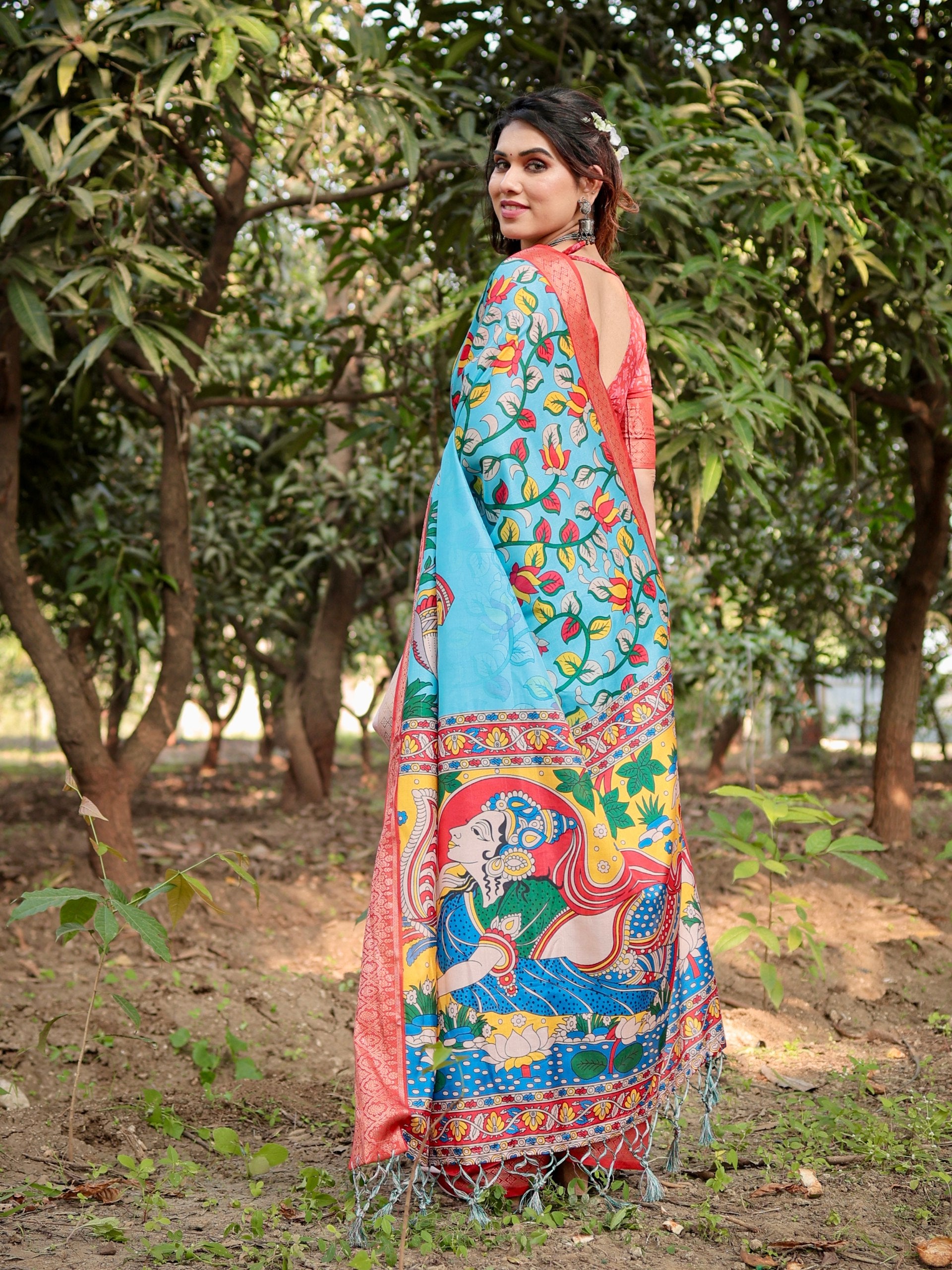 Pure Silk Digital Printed Saree with Brocade Blouse Colorful Saree