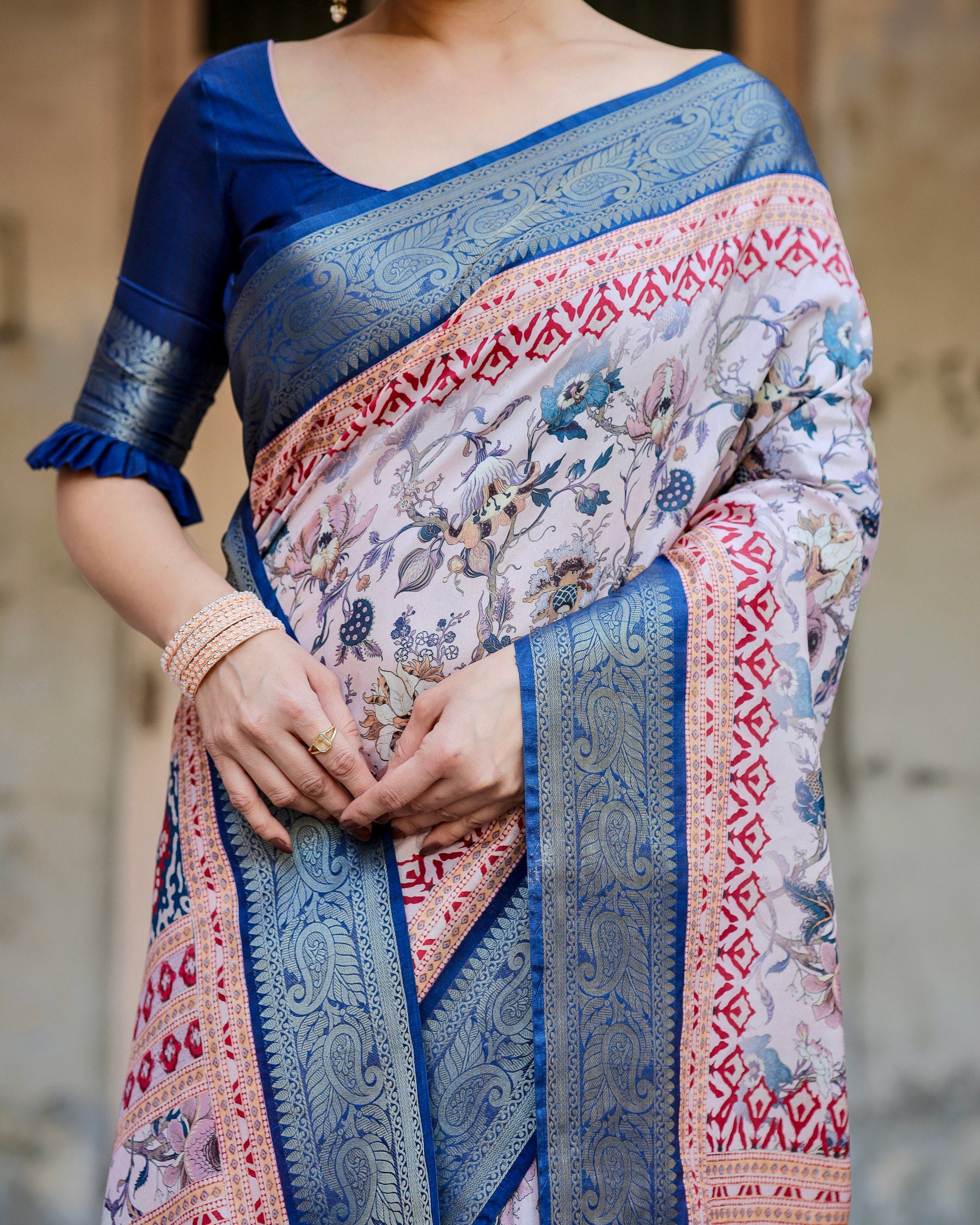 Pure Silk Digital Printed Saree with Brocade Blouse Colorful Saree