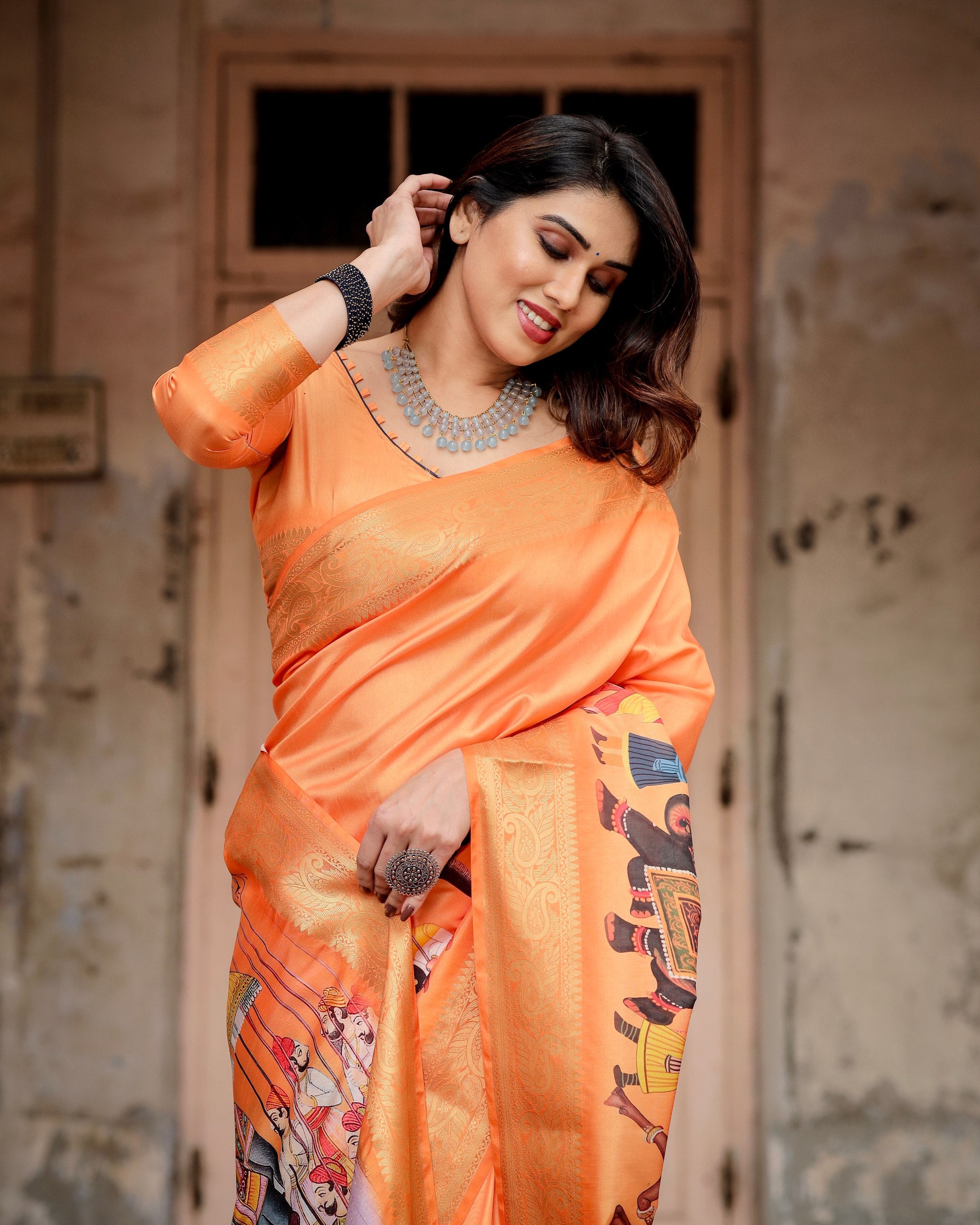 Pure Silk Digital Printed Saree with Brocade Blouse Colorful Saree