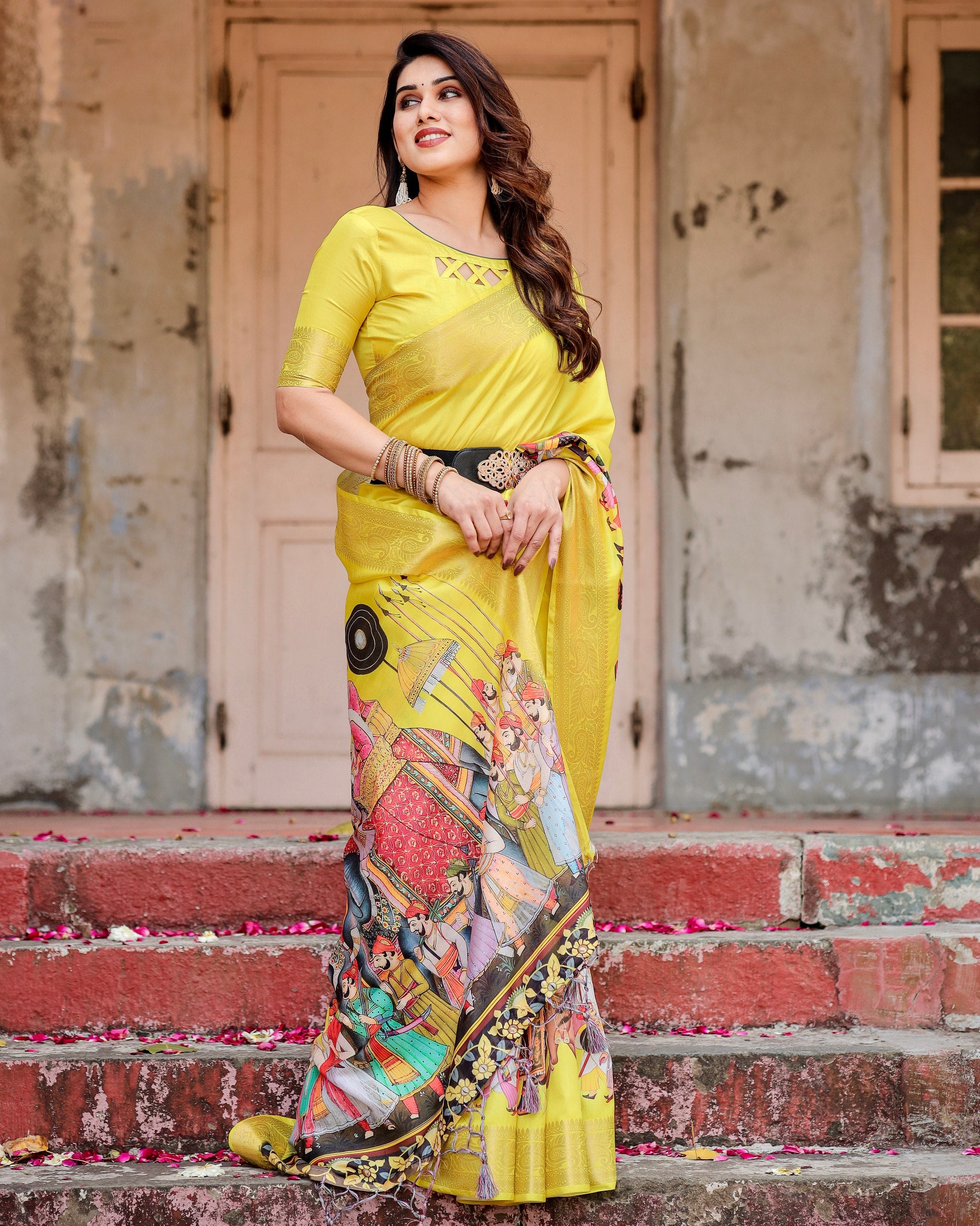 Pure Silk Digital Printed Saree with Brocade Blouse Colorful Saree