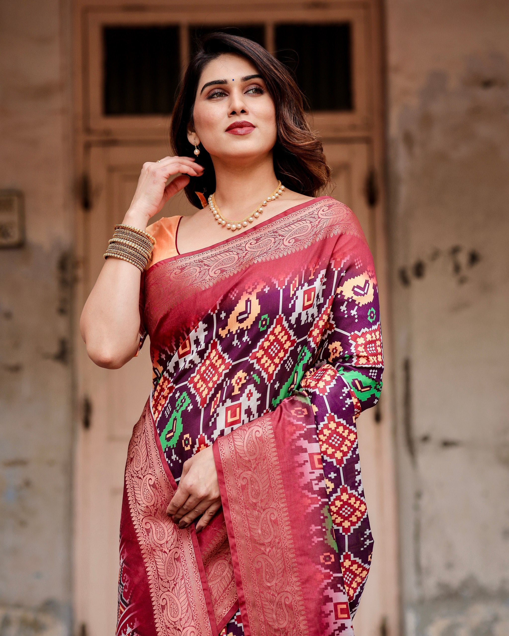 Pure Silk Digital Printed Saree with Brocade Blouse Colorful Saree